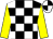 Black & white check, yellow sleeves, black & white quartered cap (Malcolm C Denmark)