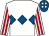 White, royal blue triple diamond, white and red striped sleeves, royal blue cap, white spots (Cross Channel Racing Club)