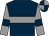 Dark blue, grey hoop, grey sleeves, dark blue armlets, dark blue and grey quartered cap (The McPherson Racing Partnership)