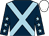 Dark blue, light blue cross belts, dark blue sleeves, light blue stars, white cap (Cheltenham Trail & Cleeve Racing Club)