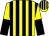 yellow, black stripes, black halved sleeves, yellow, black striped cap (Khk Racing)