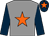 Grey, orange star, dark blue sleeves, dark blue cap, orange star (Camilla Sharples)