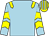Light blue, yellow epaulets, chevrons on sleeves, yellow and light blue striped cap (Newhorse)
