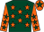 Dark green, orange stars, orange sleeves, dark green stars, orange cap, dark green star (Mrs Joanne Boxcer & Partner)