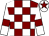 Maroon and white check, white sleeves, maroon armlets and star on white cap (Gowan Racing)