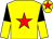 Yellow, red star, black and yellow halved sleeves, yellow cap, red star (Rae And Carol Borras)