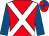 Red, white cross belts, royal blue sleeves, red and royal blue quartered cap (Harswell Thoroughbred Racing)