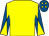 Yellow, royal blue and yellow diabolo on sleeves, royal blue cap, yellow diamonds (Trebles Holford Thoroughbreds)