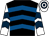 Black, royal blue chevrons, white and dark blue chevrons on sleeves, hooped cap (Star Racing)
