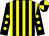 Black and yellow stripes, black sleeves, yellow spots, quartered cap (Mrs L A Cullimore)