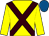 Yellow, brown cross belts, royal blue cap (Mrs C M Clarke, Foulrice Park Racing L)
