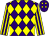 Purple and yellow diamonds, yellow and purple striped sleeves (Mr Paul Inglett)
