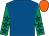 Royal blue, emerald green sleeves, royal blue stars, orange cap (Medbourne Racing)
