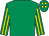 Emerald green, emerald green & yellow striped sleeves, yellow spots on cap (Paul Cullen & Joseph E Keeling & E J Dwyer & Patrick Pearse)