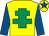Yellow, emerald green cross of lorraine, royal blue sleeves, yellow cap, royal blue star (Centaur Racing Club)