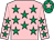 Pink, emerald green stars, emerald green cap, pink star (Mrs Orla Murtagh)