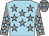 Light blue, grey stars, grey sleeves, light blue stars, grey cap, light blue stars (David Barnard & G King & Nick Courtney & Cillian Moran)