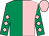 Emerald green and pink (halved), diamonds on sleeves, pink cap (Andrews Farrell King Sullivan)