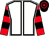 White, black seams, red and black hooped sleeves, black and red hooped cap (Eventmasters Racing & J S Moore)