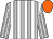 Dark grey & white stripes, orange cap, grey tassel (Mrs P Mullins)