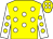 Yellow, white spots, white sleeves, yellow spots, yellow cap, white spots (James Coen)