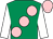 Emerald green, large pink spots, white sleeves, pink cap (Jason Adlam & Martin Hall Farm Racing)