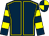 Dark blue, yellow seams, hooped sleeves, quartered cap (Matt Watkinson Racing Club)