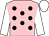 Pink, black spots, white sleeves and cap (Mr D Milthorp)