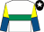 White, emerald green hoop, royal blue & yellow halved sleeves, black cap, white star (Green Grass Syndicate)