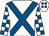 White, royal blue cross belts, check sleeves, white cap, royal blue spots (Dab Hand Racing)