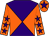Purple and orange diabolo, orange sleeves, purple stars, orange cap, purple star (Mrs Jackie Cornwell)